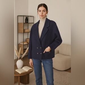 Geiger of Austria Boiled Wool Puff Sleeve Blazer Coat Navy Size 42 Vintage